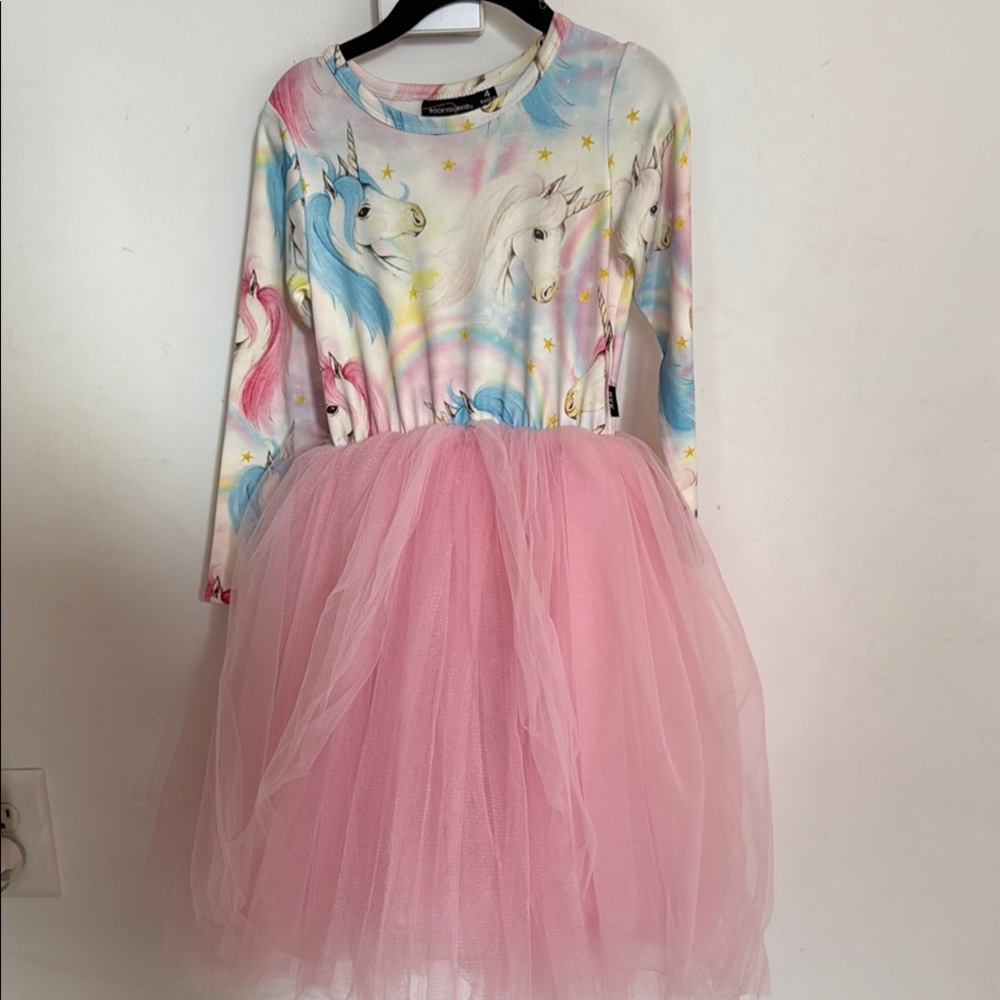 Rock your baby Unicorn Long Sleeve Dress with Pink Tulle Skirt
